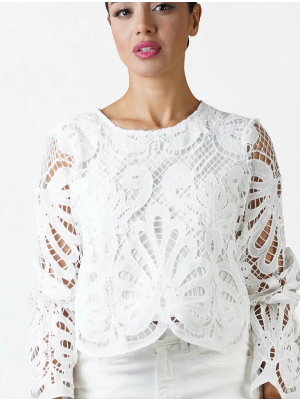 NVLT Lace Top With Blouson Sleeves